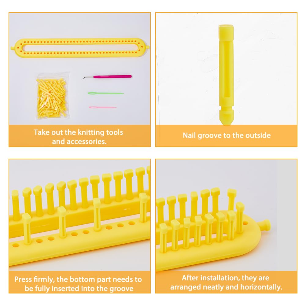 Hobbspring Knitting Loom Set Rectangular Knitting Board Loom Plastic Darning Needle Crochet Needle Yellow Scarf Looms Long Hats Shawl Making Tool DIY Yarn Weaving Kits for Women Adults Beginners - Image 4