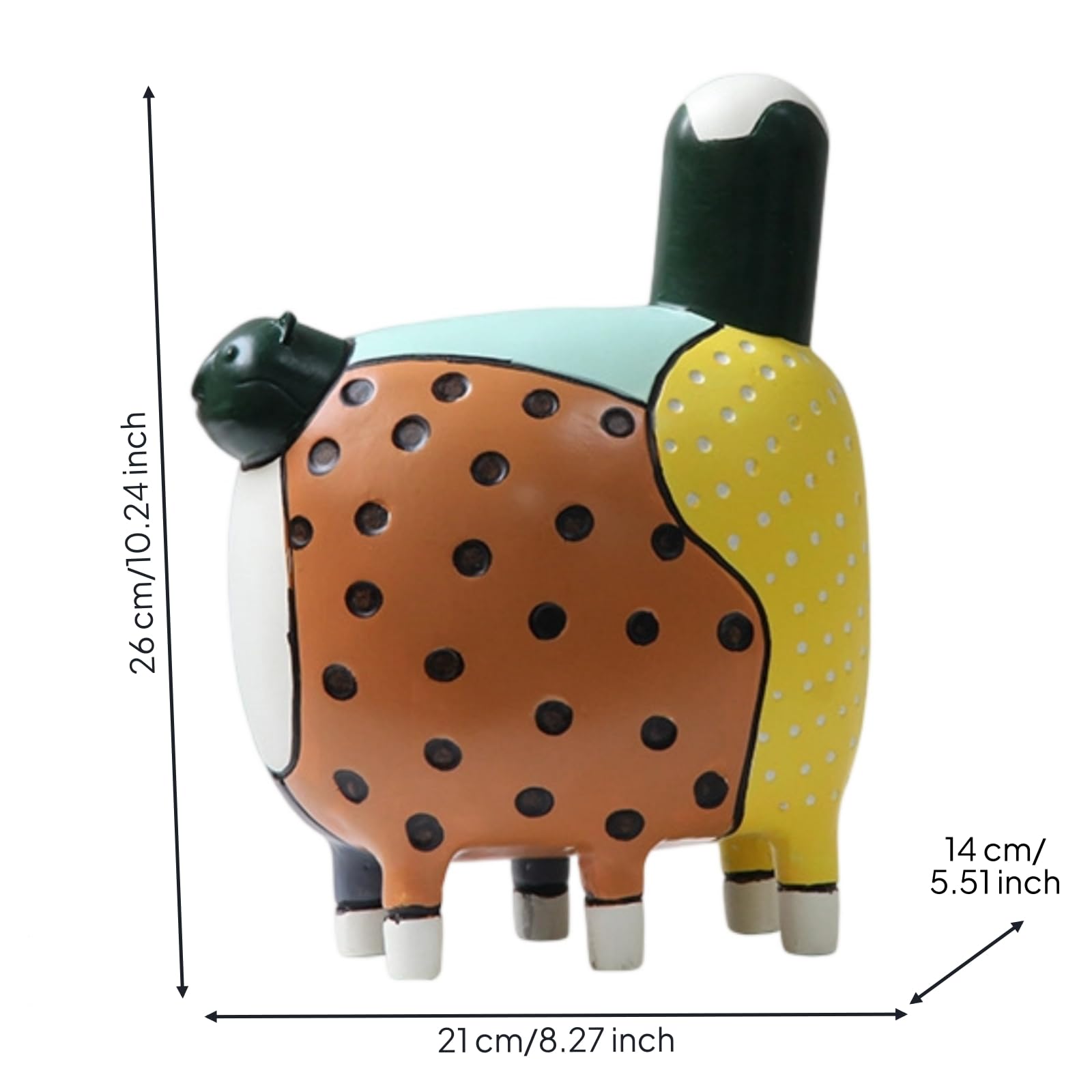 F Fityle Figurita de Gato Decorativa Estatua de Animal Escultura de Gato Adorno de Mesa en Resina con Cuerpo con Motivo de Puntos y Piernas Cortas Blancas
