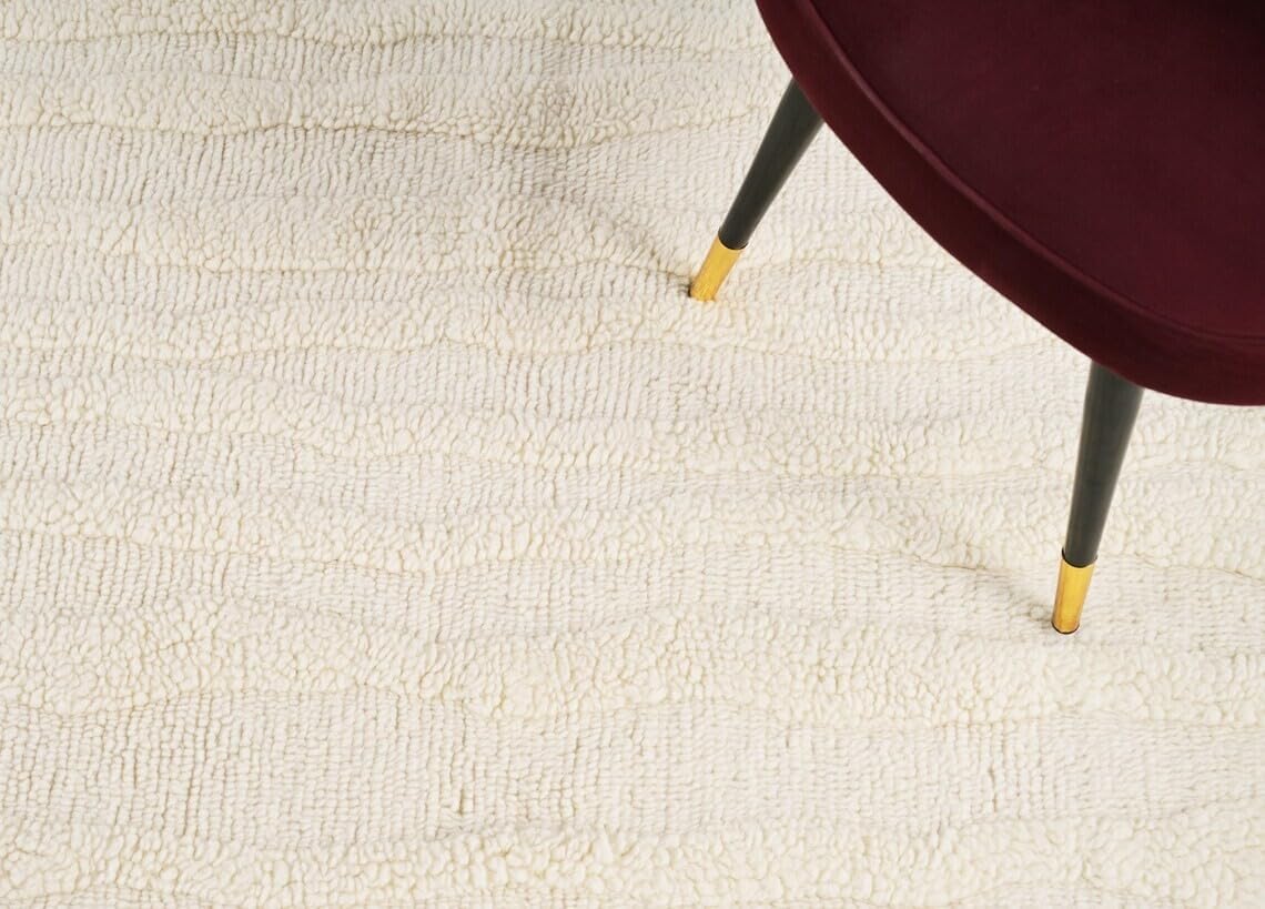 Hand Woven Ivory Wool Rectangular Minimalist Textured Living Room Area Rug 54 Pounds 8.0x10.0