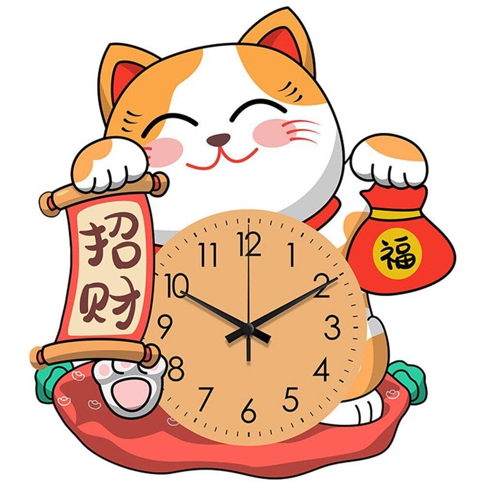 Horloge murale chat chanceux dessin animé, le cadeau parfait pour une chambre d'enfant