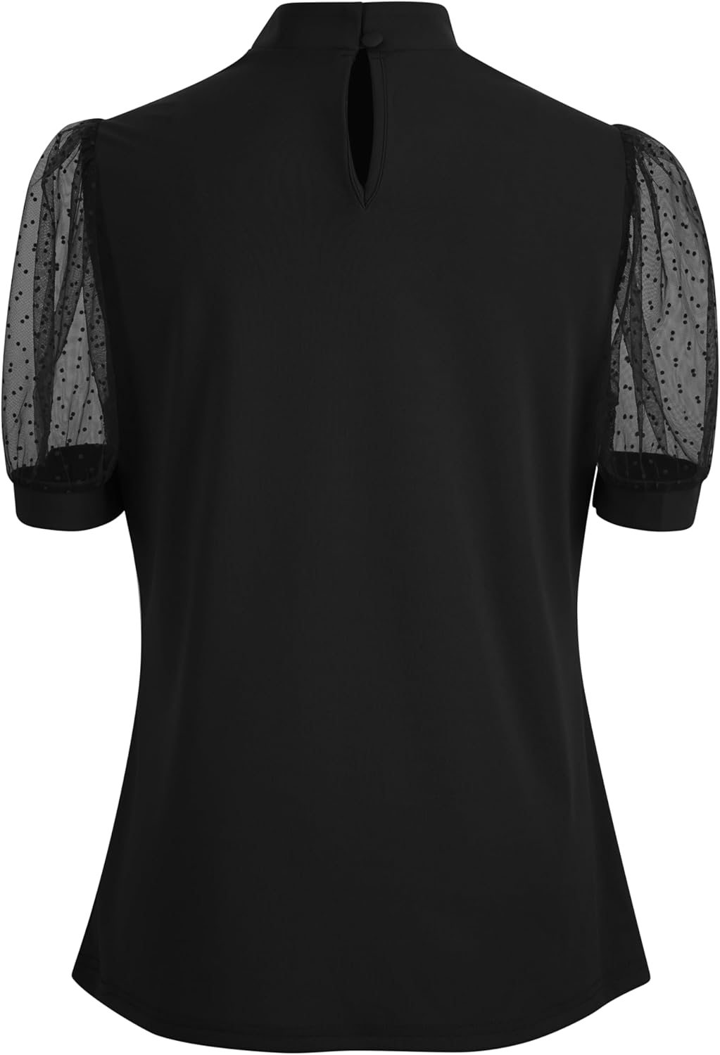 Black Short Sheer Sleeve Church Shirt Clergy Tab Insert Collar Front Bowknot Priestess Shirt - Image 3