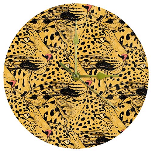 EZIOLY Reloj de pared acrílico con diseño de leopardo dorado de 10 pulgadas, silencioso, sin tictac, funciona con pilas, redondo, reloj de pared decorativo para el hogar, la oficina y la escuela