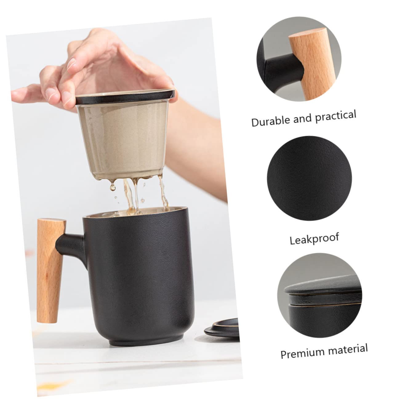 LIFKOME Tazze The Giapponesi in Ceramica Infusore, Tazza da Tè a Separazione Acqua, Nero, di Perdite, per Ufficio e Viaggio