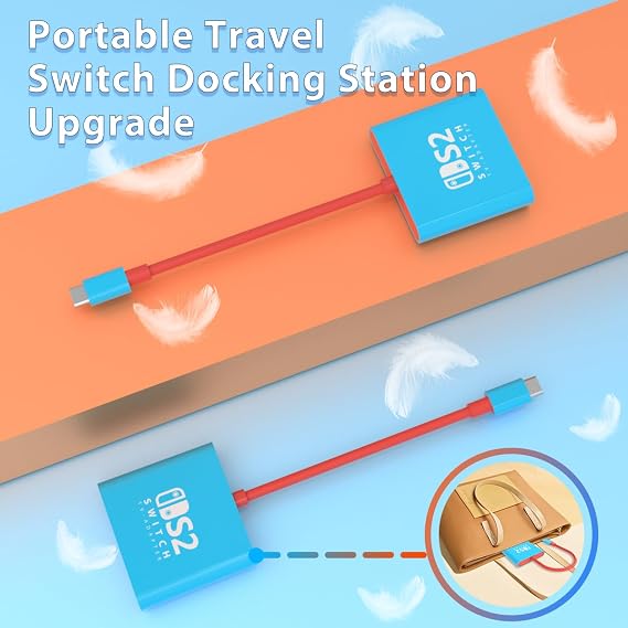 pdobq Switch 2 Dock, Switch Docking Station for Nintendo Switch1 Dock, Portable Switch2 TV Adapter Support 4K/60HZ Switch2 TV Mode Compatible Switch2/1/OLED, Travel with HDMI2.0 USB3.0