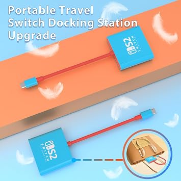 pdobq Switch 2 Dock, Switch Docking Station for Nintendo Switch1 Dock, Portable Switch2 TV Adapter Support 4K/60HZ Switch2 TV Mode Compatible Switch2/1/OLED, Travel with HDMI2.0 USB3.0