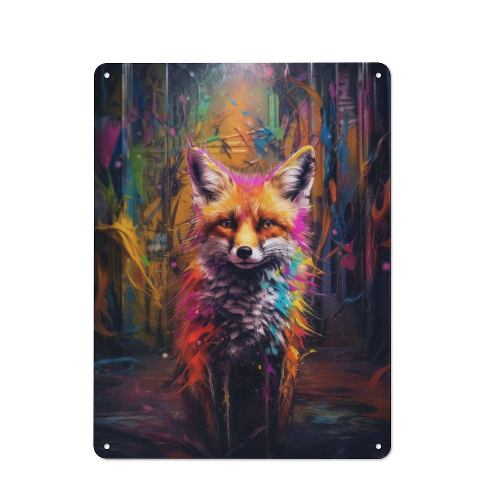 Junmoney Graffiti Fox Street Art Old Fashioned Decorative Tin Sign 40X30cm, Nostalgic Wall Art For Bedroom, Office, Home Bar Or Dining Room