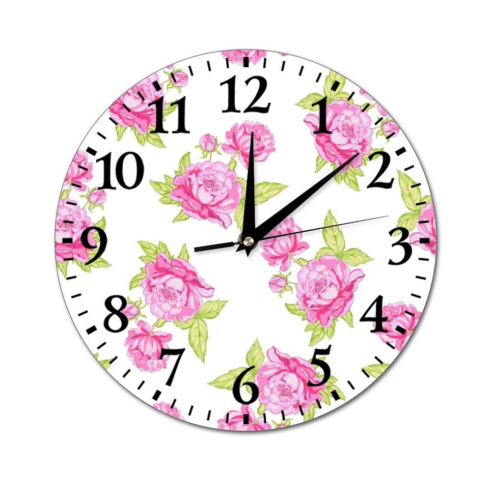 Mesllings Wall Clocks Fresh Spring Style Roses Pattern (3) Round Glass Wall Clock, Wall Decor Clocks for Kitchen, Office, Retro Hanging Clock, Home Decor Accessories