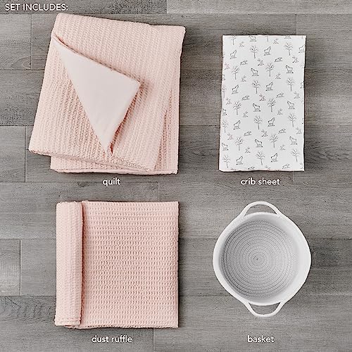 Levtex Baby Mills Zestaw łóżeczek do łóżeczka dziecięcego - Zestaw do pokoju dziecięcego - Blush Pink - Blush Pink teksturowany wafel - 4-częściowy zestaw zawiera kołdrę, prześcieradło z gumką,