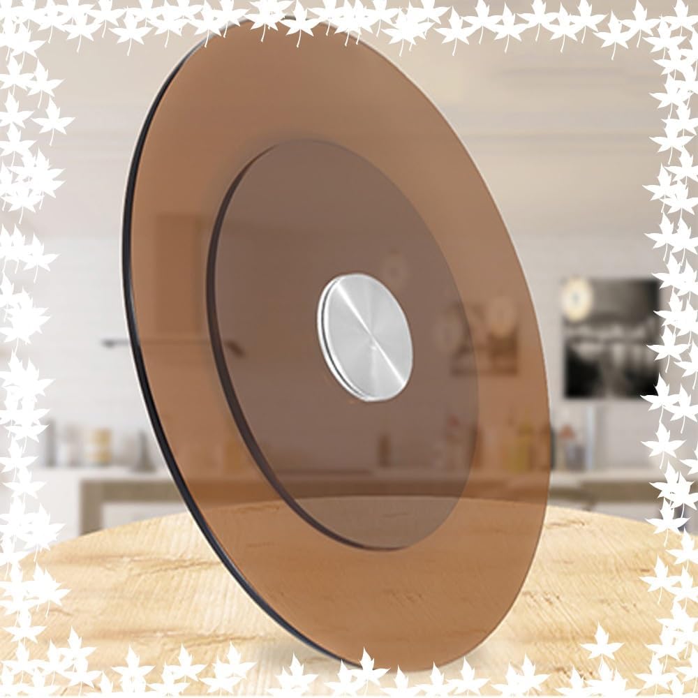 Large Lazy Susan Turntable 24 28 30 36 40inch Round Tabletop Rotating Tray Tempered Glass Turntable with Silent Bearing Centerpieces(Brown,36inch(90cm))