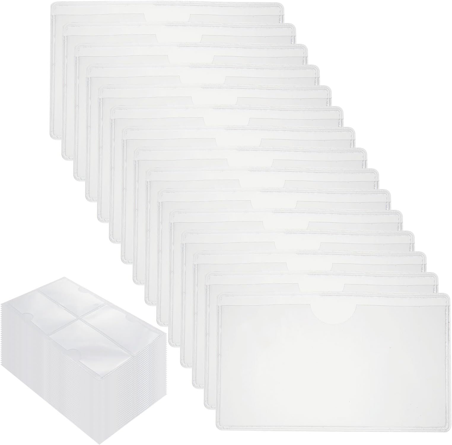 WOPPLXY60 PCS Clear Adhesive Pockets - Transparent Plastic Card Sleeves Business Card Holders - Soft Card Pockets Clear Index Card Holder for Labels, Photo - 60 x 100mm