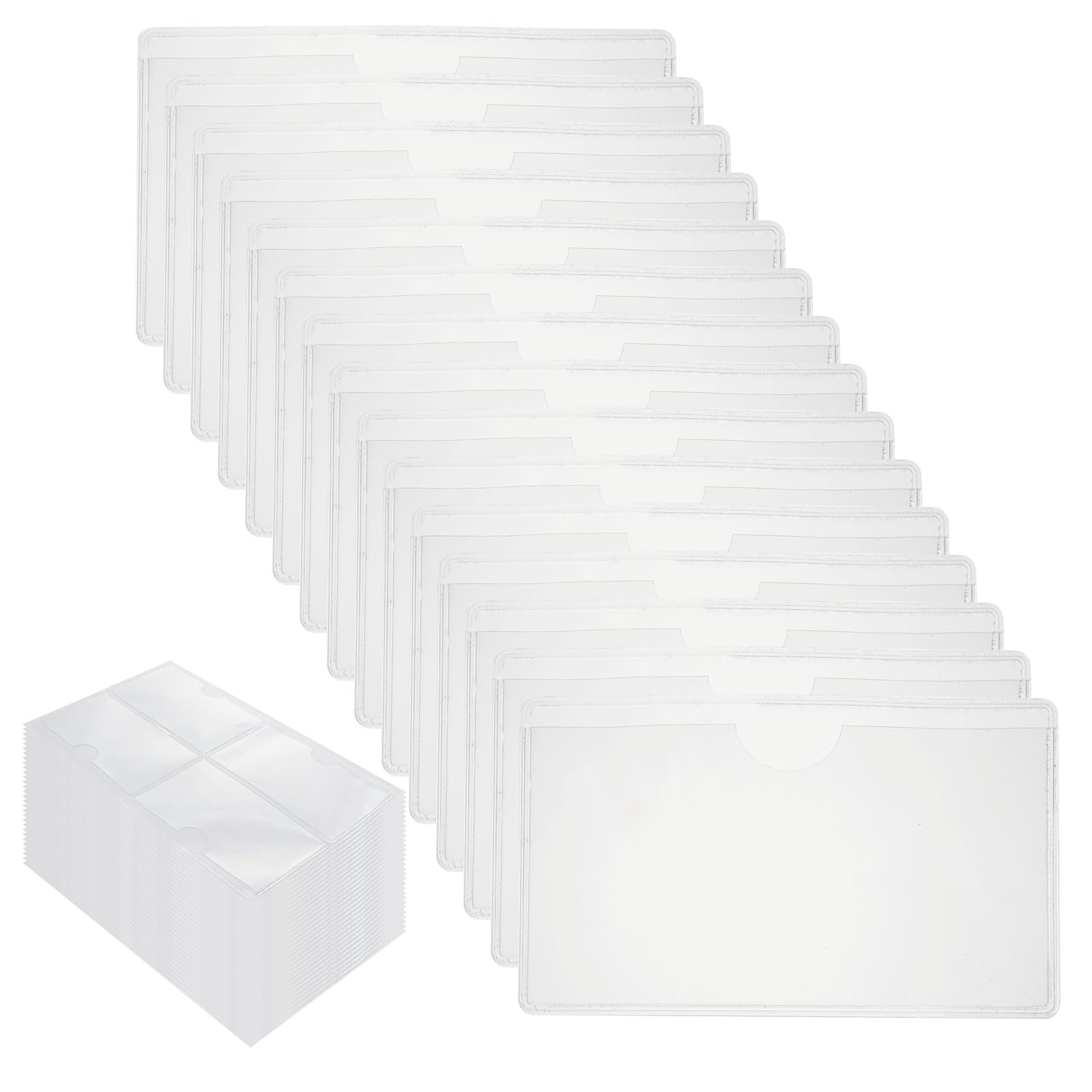 WOPPLXY60 PCS Clear Adhesive Pockets - Transparent Plastic Card Sleeves Business Card Holders - Soft Card Pockets Clear Index Card Holder for Labels, Photo - 60 x 100mm