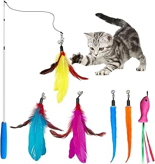 Sponsored Ad - Vovamo Cat Toys Wand for Indoor Cat，1PCS Retractable Cat Wand Toy and 3PCS Cat Feather Toys Teaser Refills，...