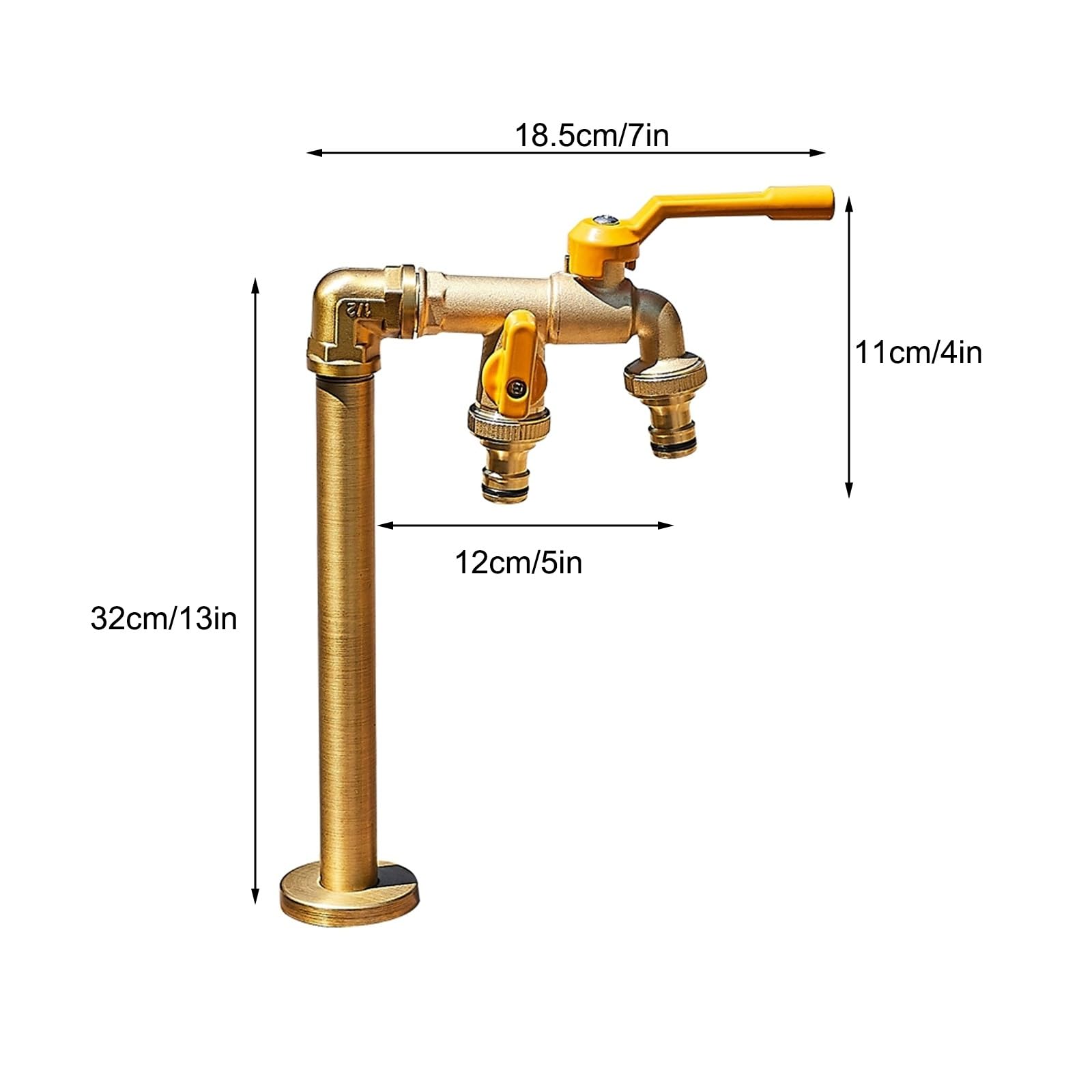 Colonne D'eau de Jardin Verticale en Cuivre pour Cour Extérieure, Colonne D'eau avec Robinet à Double Sortie, pour Jardin de Terrasse de Cour(32cm/13in)
