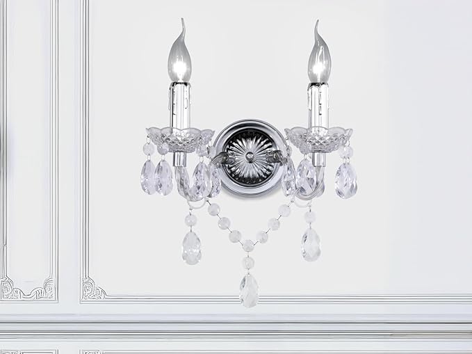 meineWunschleuchte Reality Leuchten Beleuchtung LED wandlamp dimbaar, 2 lampen in zilver chroom met kristallen behang van acryl in transparant photo 2