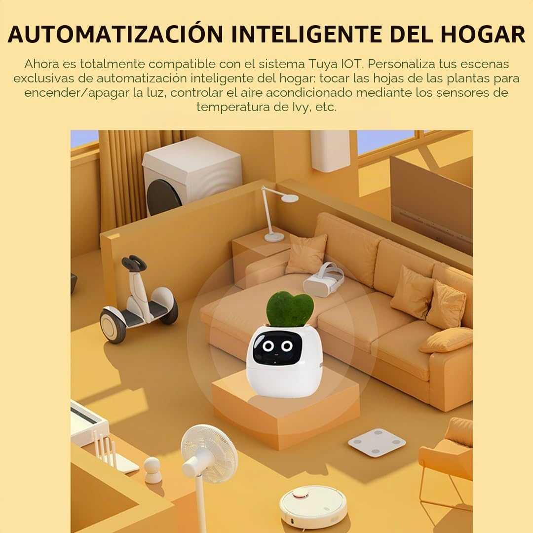 Linda Maceta Inteligente Interactiva, Multifuncional, Inteligente, Macetas de 10 cm para Interiores, Adecuado Como Regalo, Para Suculentas y Otros (Amarillo)