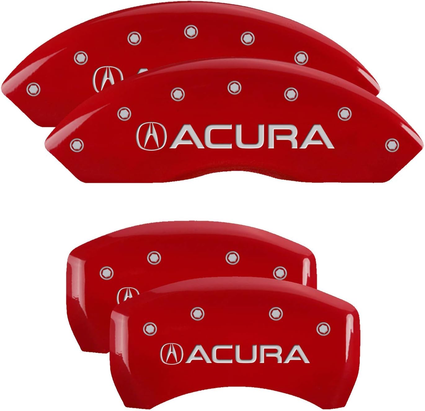 MGP Caliper Covers 39018SACURD Red Powder Coat Finish "Acura/Acura" Engraved Caliper Cover with Silver Characters, Set of 4