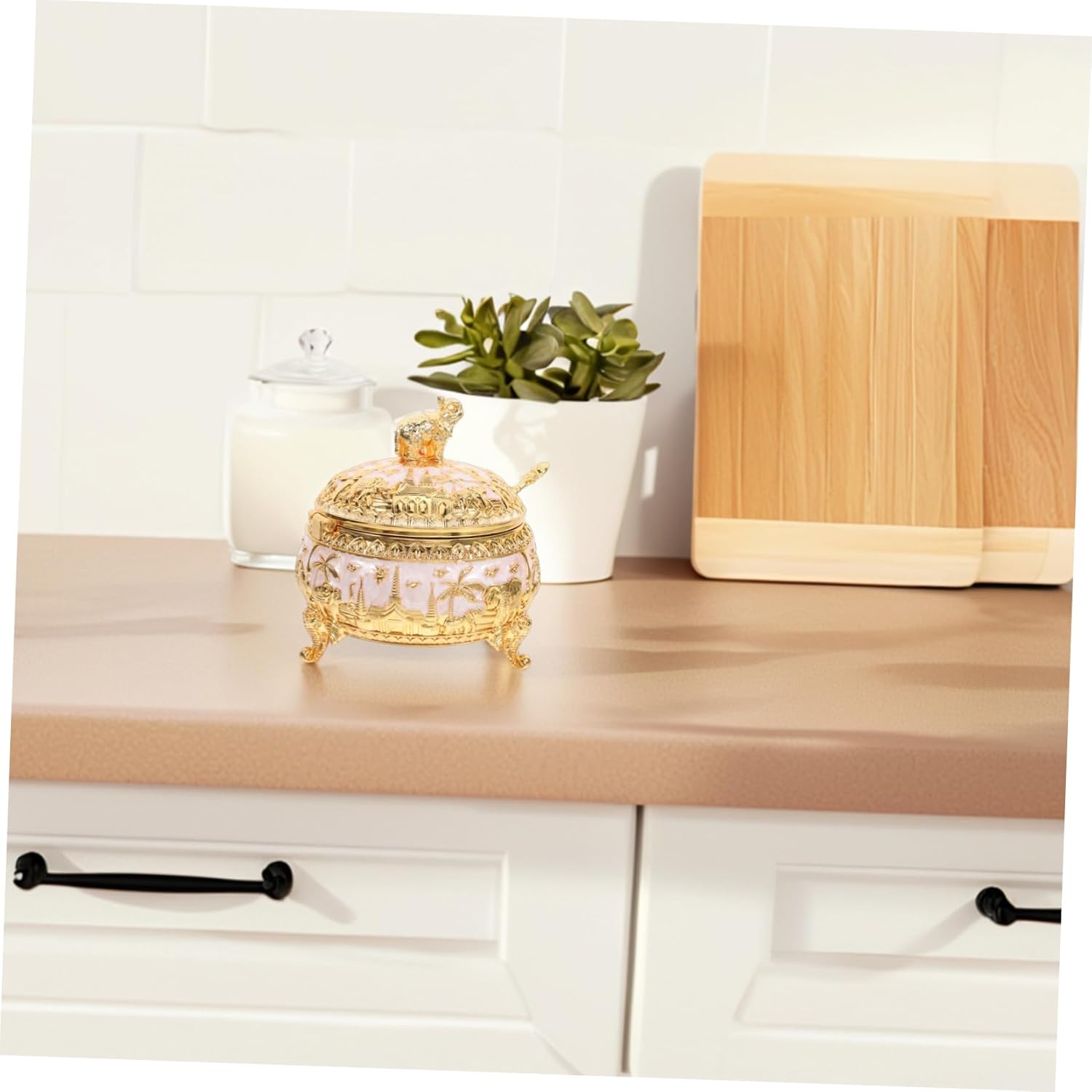 Minimalist Zinc Alloy Sugar Jar and Salt Container with Lid and Spoon for Seasoning Storage Elegant European Design for Kitchen and Dining Room Decor