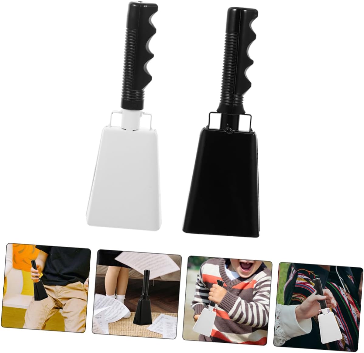 Levemolo 2pcs Metal Cowbell Noisemaker Handle Hand Percussion Instrument for Sporting Events Cheering and Crisp