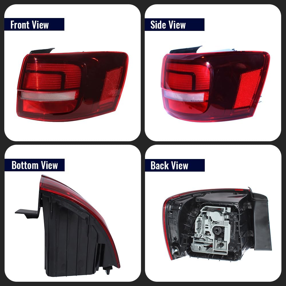 Outer Tail Lights Assembly for 2015 2016 2017 2018 Volkswagen VW Jetta Taillights, Rear Brake lights Lamps, with Halogen Bulbs (4 Pins, Right Passenger Side)