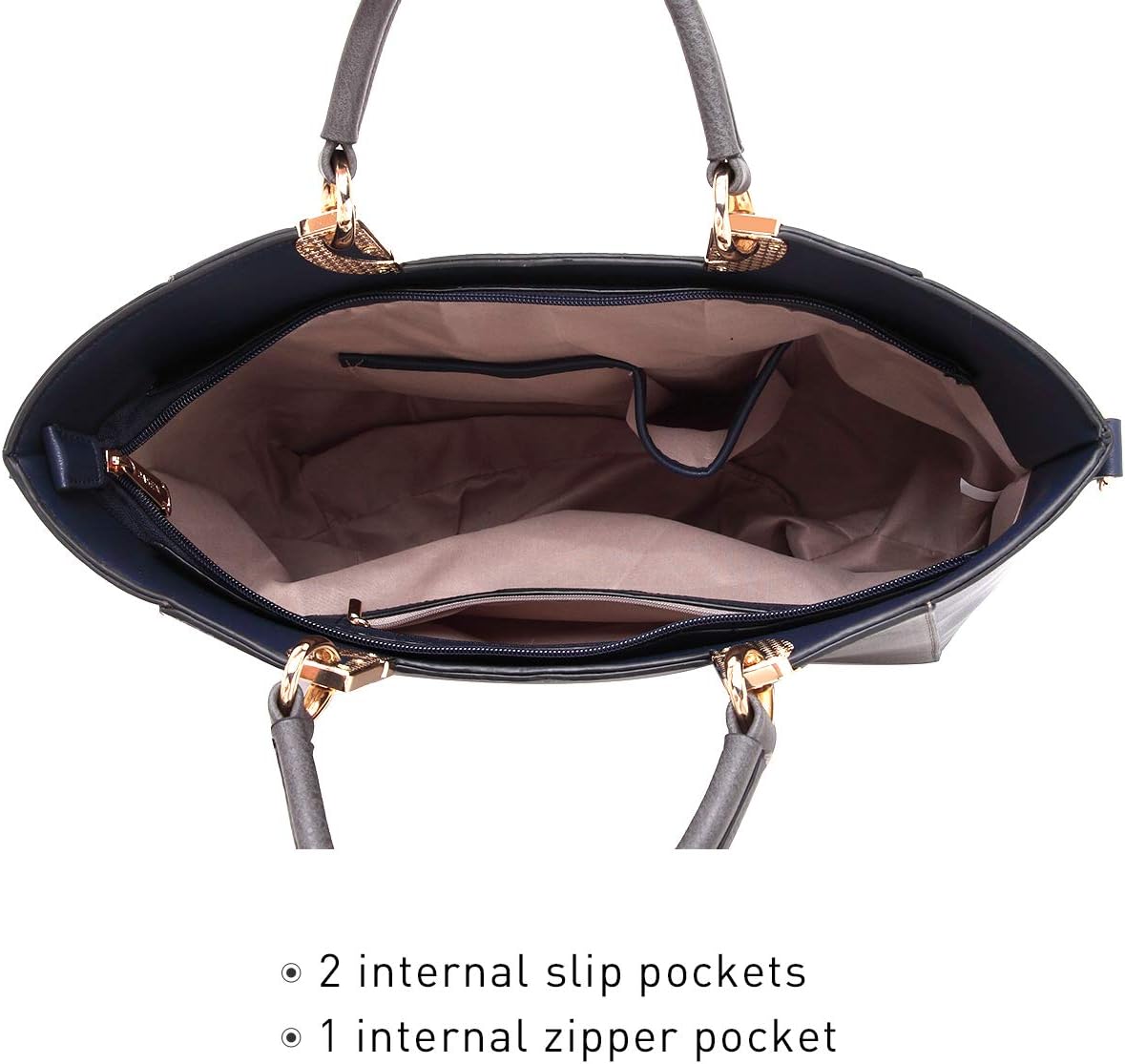 Women's Two-Tone Vegan Leather Tote Purse Large Top Handle Satchel Work Bag with Matching Wristlet