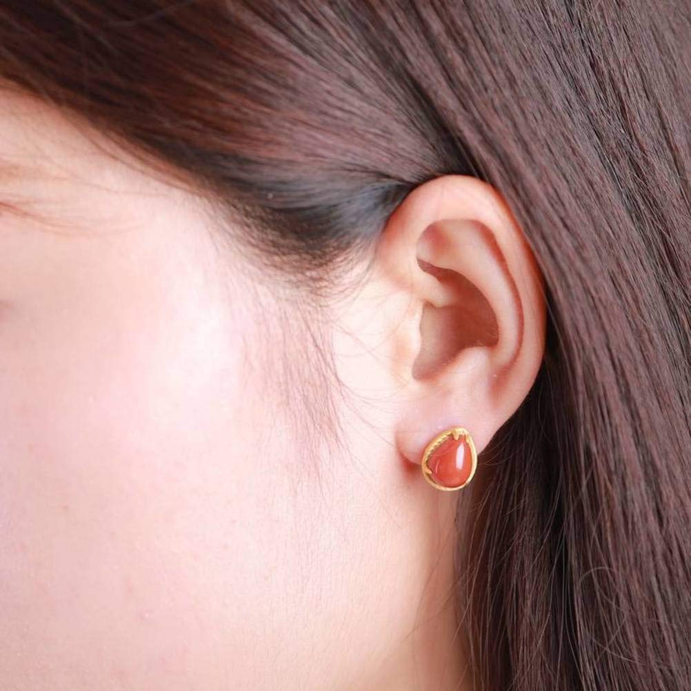 RWRAPS Orecchini per Le Donne, Orecchini a Goccia Gioielli semplici in Stile Cinese Argento Sterling intarsiato Agata Rossa del Sud Antico Orecchini a Goccia in Oro da Donna Come Mostrato