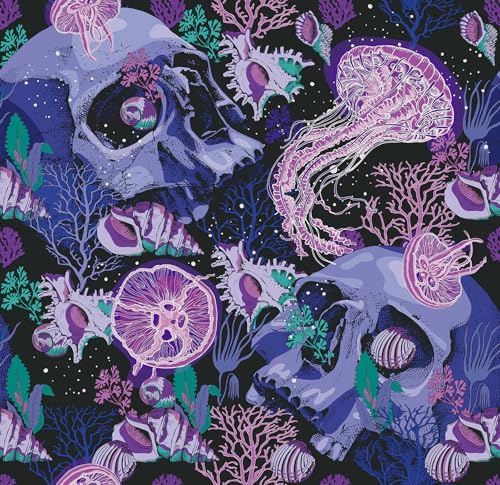 CRE8TIVE Blue Skull Wallpaper Peel and Stick Purple Jellyfish Coral Shell Wallpaper for Bedroom Bathroom 12"x118" Underwater World Removable Self Adhesive Contact Paper for Walls Cabinets and Drawers