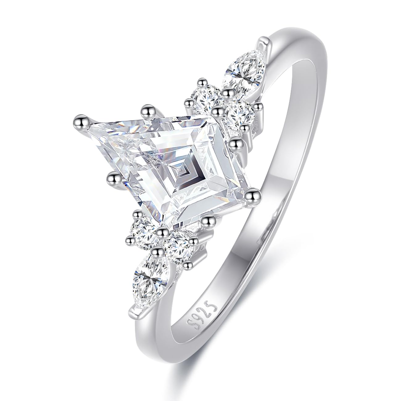 BonlavieEngagement Wedding Promise Rings for Women 925 Sterling Silver Kite/Curved Cut Cubic Zirconia Ring Jewelry Gift for Her