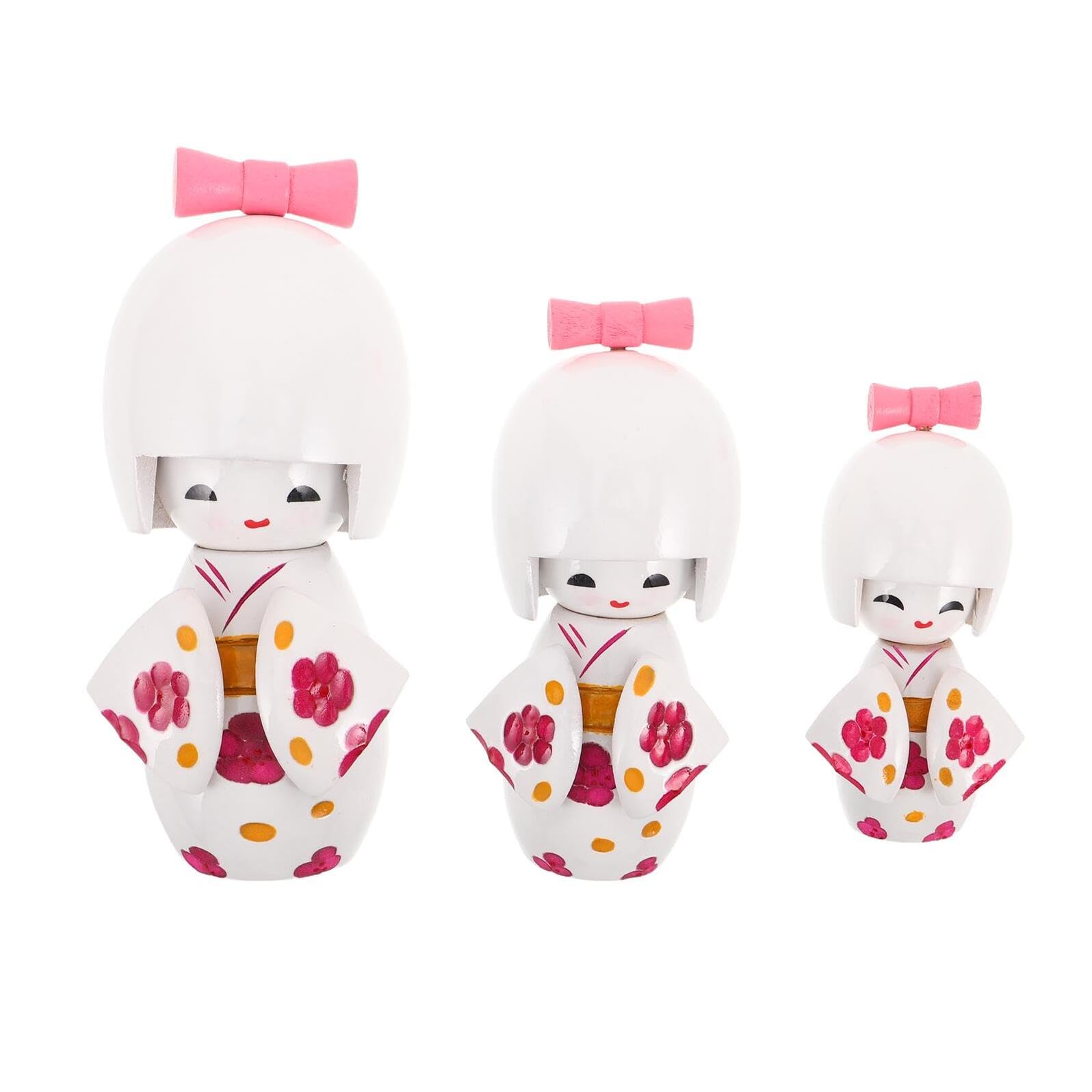Poupées Kimono Japonaises en Bois Décorations Asiatiques Maison et Bureau Lot de 3