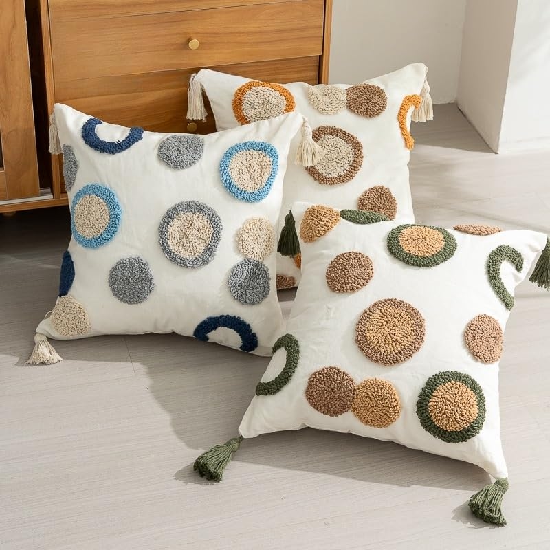 1/2 szt. kremowe boho poszewki na poduszki dekoracyjne 45 x 45 cm pętelkowe poszewki na poduszki frędzle lniane kwadratowe poszewki na poduszki na sofę do sypialni