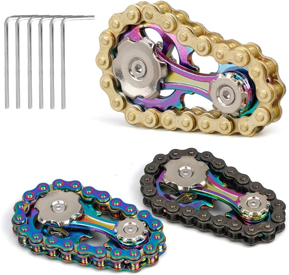 3PACK Adults Fidget Metal Bike Chain Fidget Spinners Toys - Cool Fidget Tool Gadgets Office Desk Toy Stress Relief Sensory Items Anxiety Valentines for Teen Boys Adult Men Gift