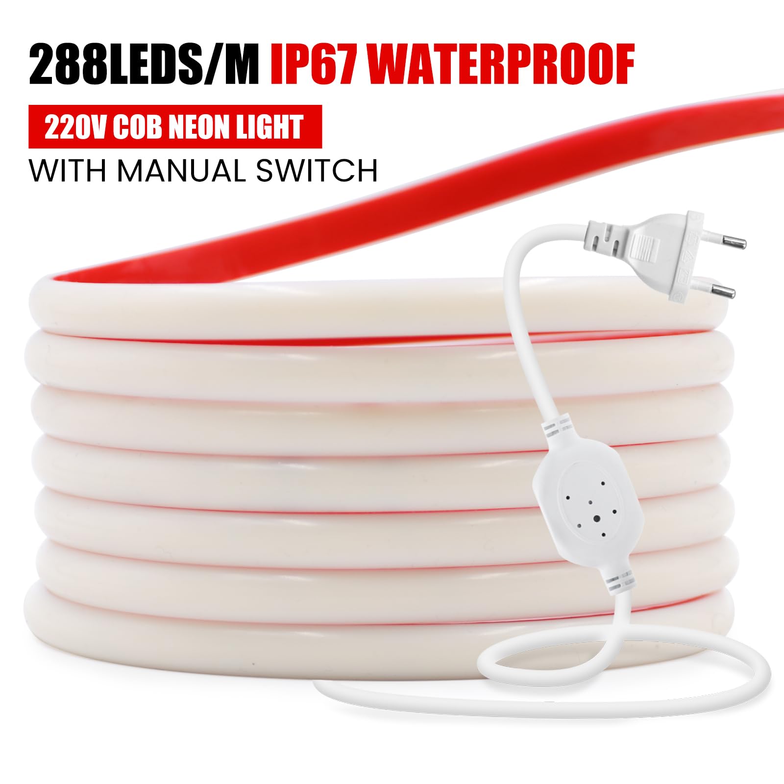 Tira LED neón COB 220V de silicona [15M,Blanco cálido 3000-3500K],flexible e impermeable IP65,288 LEDs/m Tira LED FCOB recortable CRI85+,iluminación para hogar/tienda