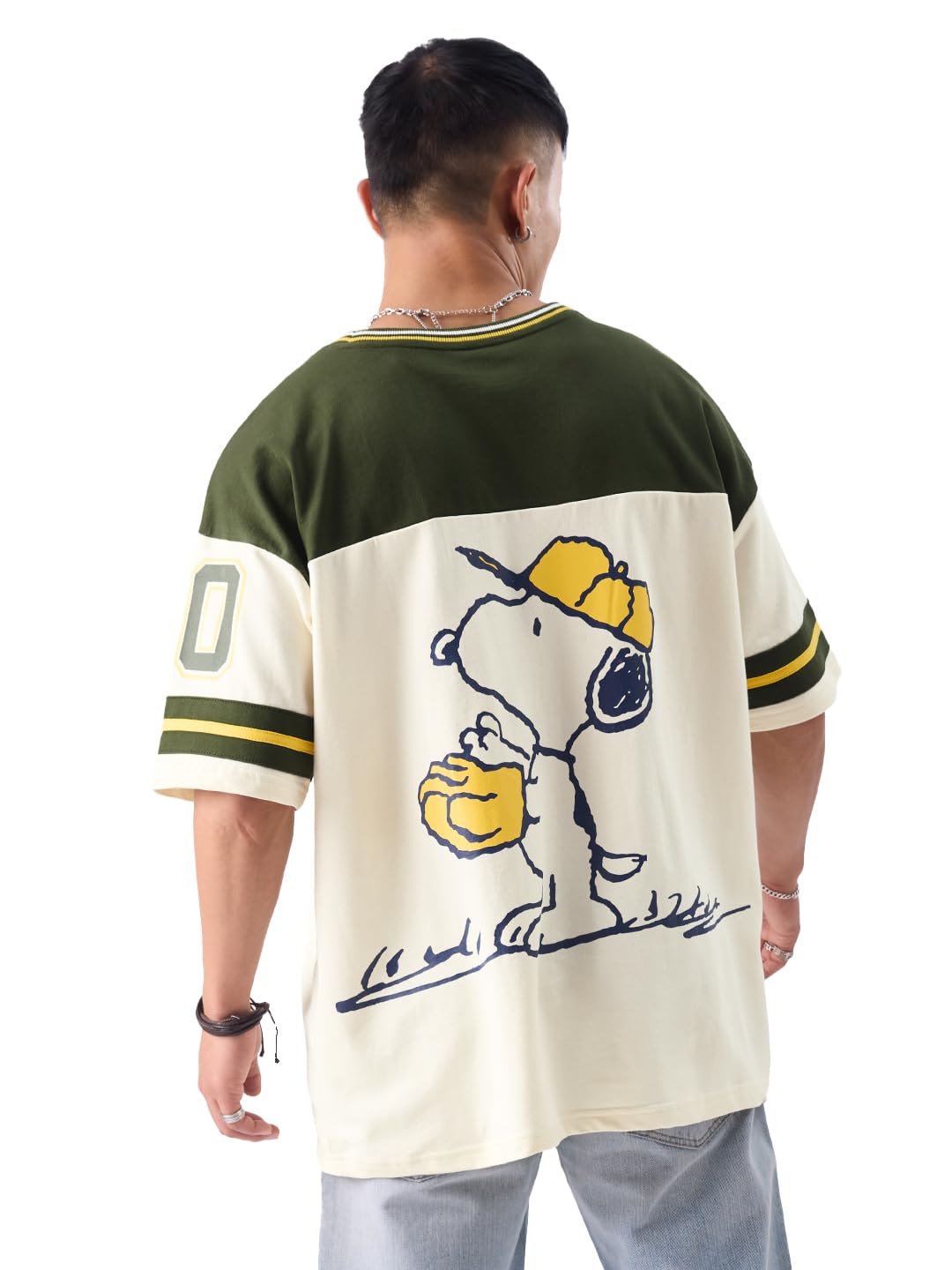 The Souled StoreOfficial Peanuts: Snoopy 54 Men Half Sleeve CottonOversized T-Shirts Oversized T-Shirts Fashionable Trendy Graphic Prints Pop Culture Merchandise