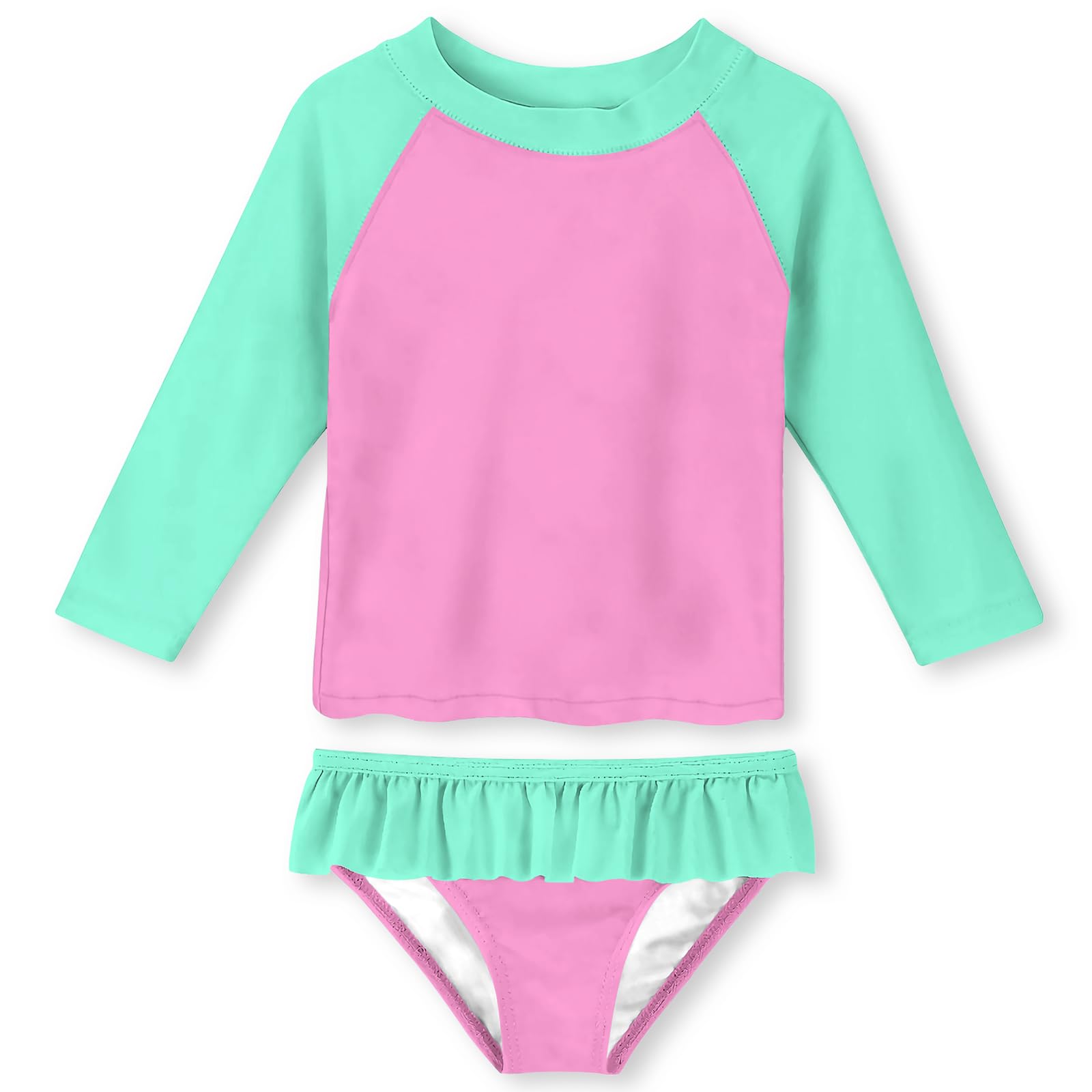 UNIFACO Girls Swimsuit Two Piece Long Sleeve UPF 50+ Bathing Suit, 2-8T
