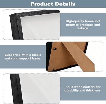 3D Black Picture Frame 22 x 17 cm, 3cm Deep Box Frame Display Cases with Glass Panel, Shadow Box Frames for Crafts for Wall Hanging or Desktop with Photos, Memory, Crafts, Flowers