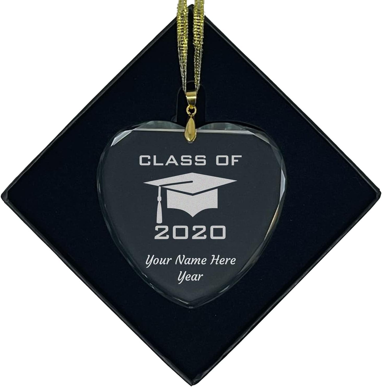 LaserGram Personalized Glass Christmas Ornament,Grad Cap Class of 2020, 2021, 2022, 2023, Custom Laser Engraved Gift Idea (Heart Shape)
