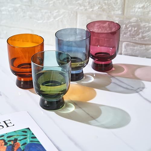 Miniatura 5 de Khen - Vasos de colores apagados - Agua y vino Juego de 4 Cristalería de cóctel de cristal apagado pastel, cócteles de copa, rojo y blanco, color