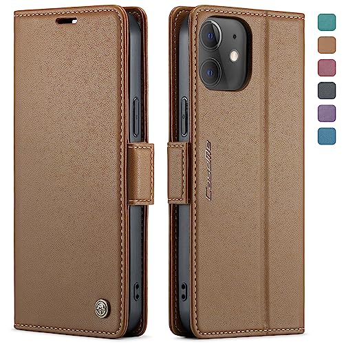 Coque iPhone 12 Pro en cuir marron vintage, étui portefeuille chic