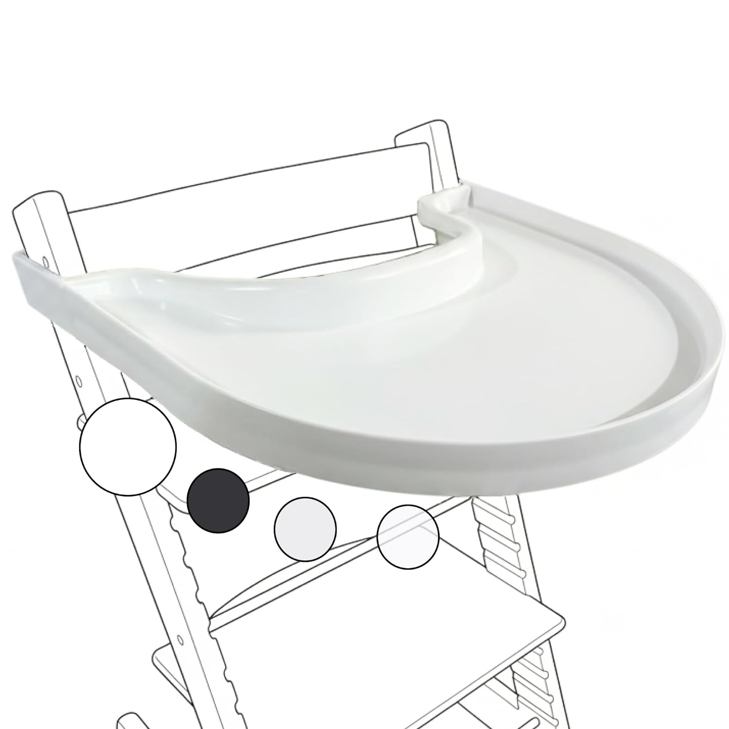 High Chair Tray for Stokke Tripp Trapp - White - No Baby Set Needed. Suction Surface. Snap-on. BPA Free.