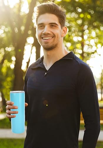 Vista 4 de Vaso delgado de acero inoxidable de 20 onzas con aislamiento al vacío con tapa, regalo para hombres, cumpleaños, Navidad, taza de viaje, botella