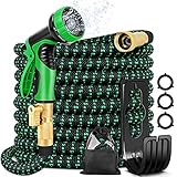 75ft Expandable Garden Hose - Flexible Water Hose with 10 Function Nozzle, 3/4 Solid Brass and Extra Strength 3750D Durable, Leakproof Lightweight Hose for Watering Flowers, Lawn, Cleaning