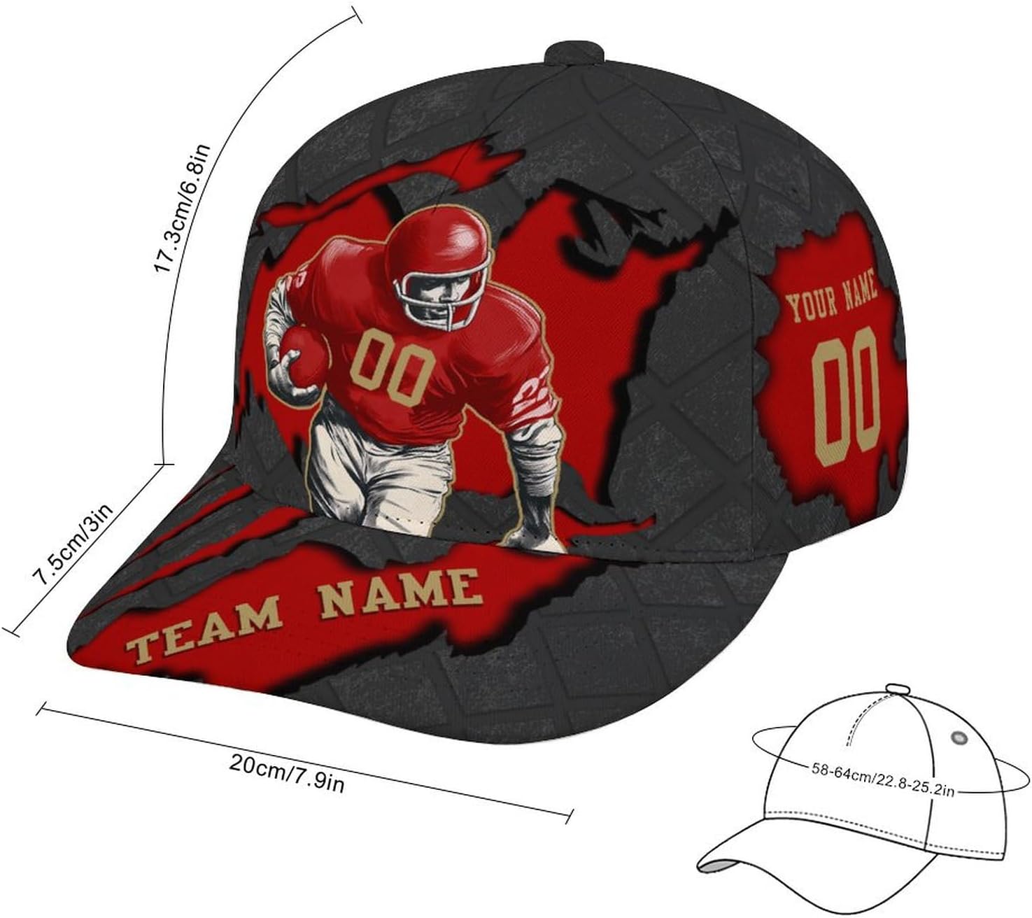 Custom Baseball Cap Football Player Design Add Name Number Adjustable Snapback Hat Game Day for Men Women Fans Gifts