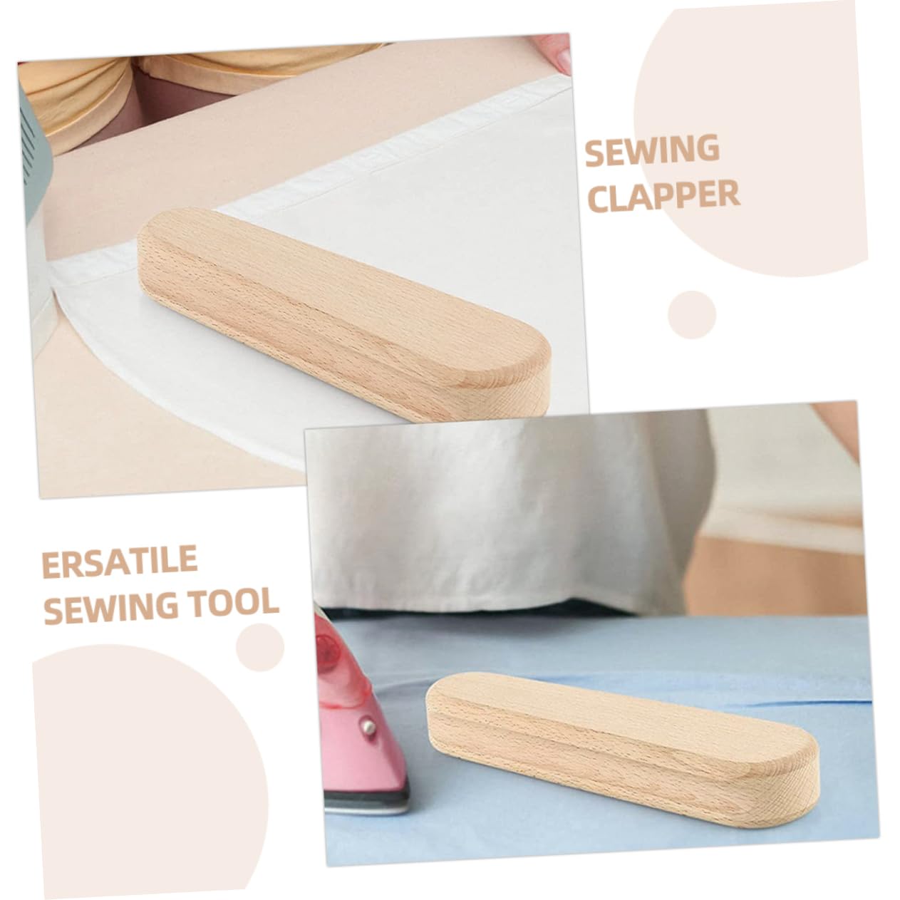 Badajo de Costura de Madera Khaki 2 Piezas para Costura Precisa | Superficie Lisa y Plana, Juego de 2 Unidades, Accesorio para Labores de Confección