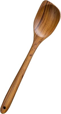 Teak Wooden Spoon for Cooking, Left Hand Corner Spoon, Nonstick Cookware | Left-hand design: hand-carved Thai teak corner spoon for left-handed cooks to scrape, stir, and serve on nonstick cookware