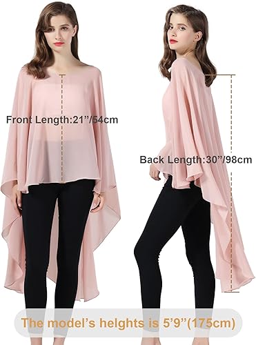 Vista 7 de BEAUTELICATE Chal alto y bajo Capelets de gasa capa nupcial de la boda Sheer Overlay Poncho estola para las mujeres