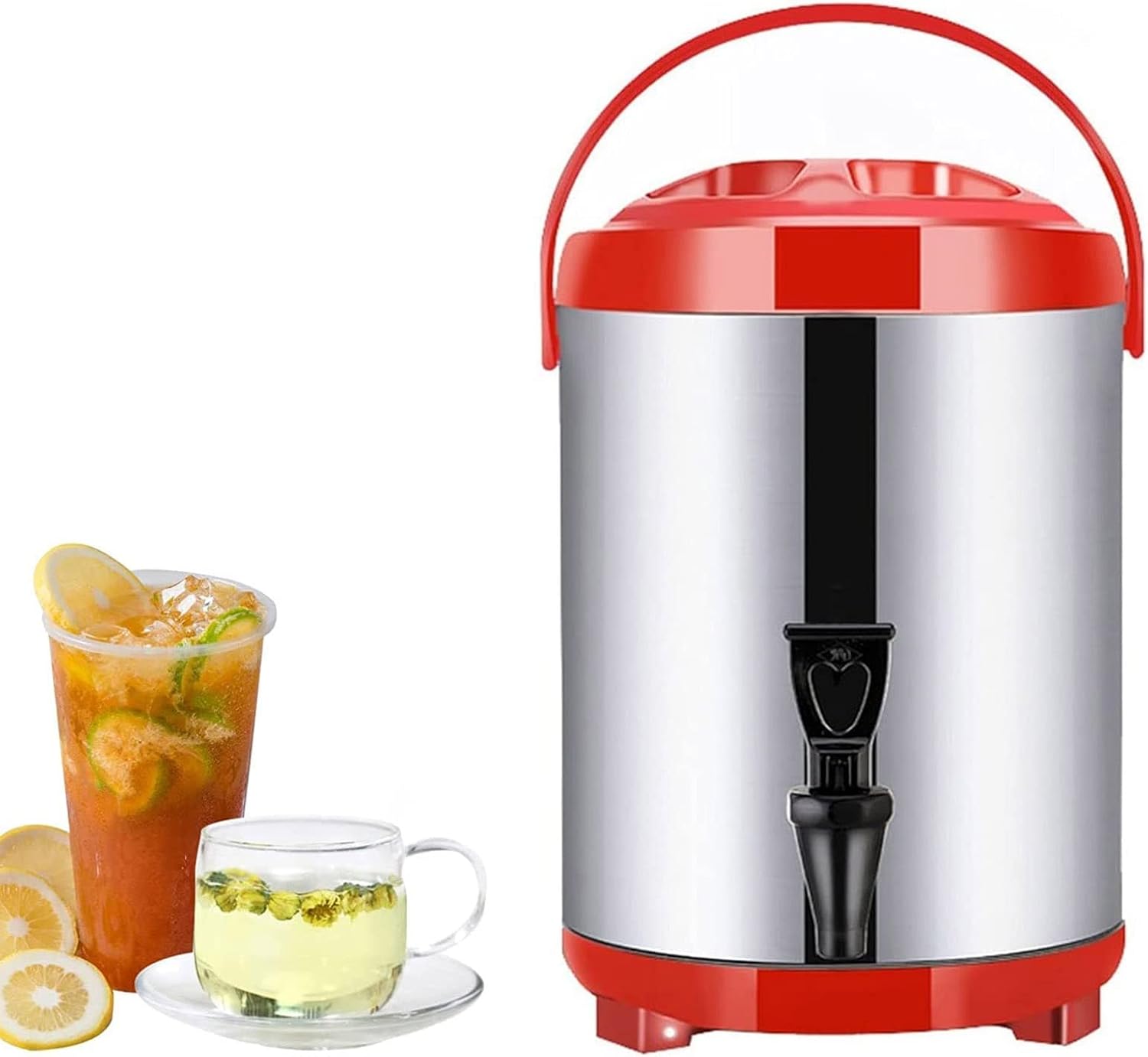 Boiler Warmer Coffee Urn Stainless Steel Hot Water Kettle Dispenser with Cover and Spigot, Milk Tea Bucket Insulated Barrel for Hot Water or Beverage/Black/20L (Red 16L)