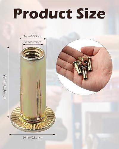 Miniatura 2 de 50 Pcs Multi Grip Rivet Nut Kit, 1/4-20 Rivet Nuts Carbon Steel Pre-Bulbed Shank Color-Zinc-Plated Flat Head Threaded Insert Nut