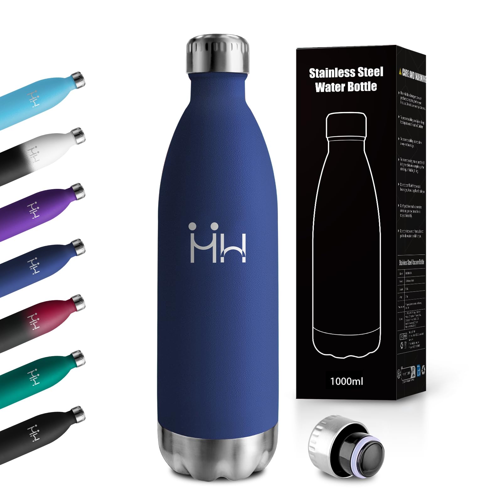 Stainless Steel Drinking Bottle, 1 Litre, Leak-Proof Insulated Flask, Double-Walled, BPA-Free, Suitable for Carbonated Drinks, Thermos Flask for School, Office