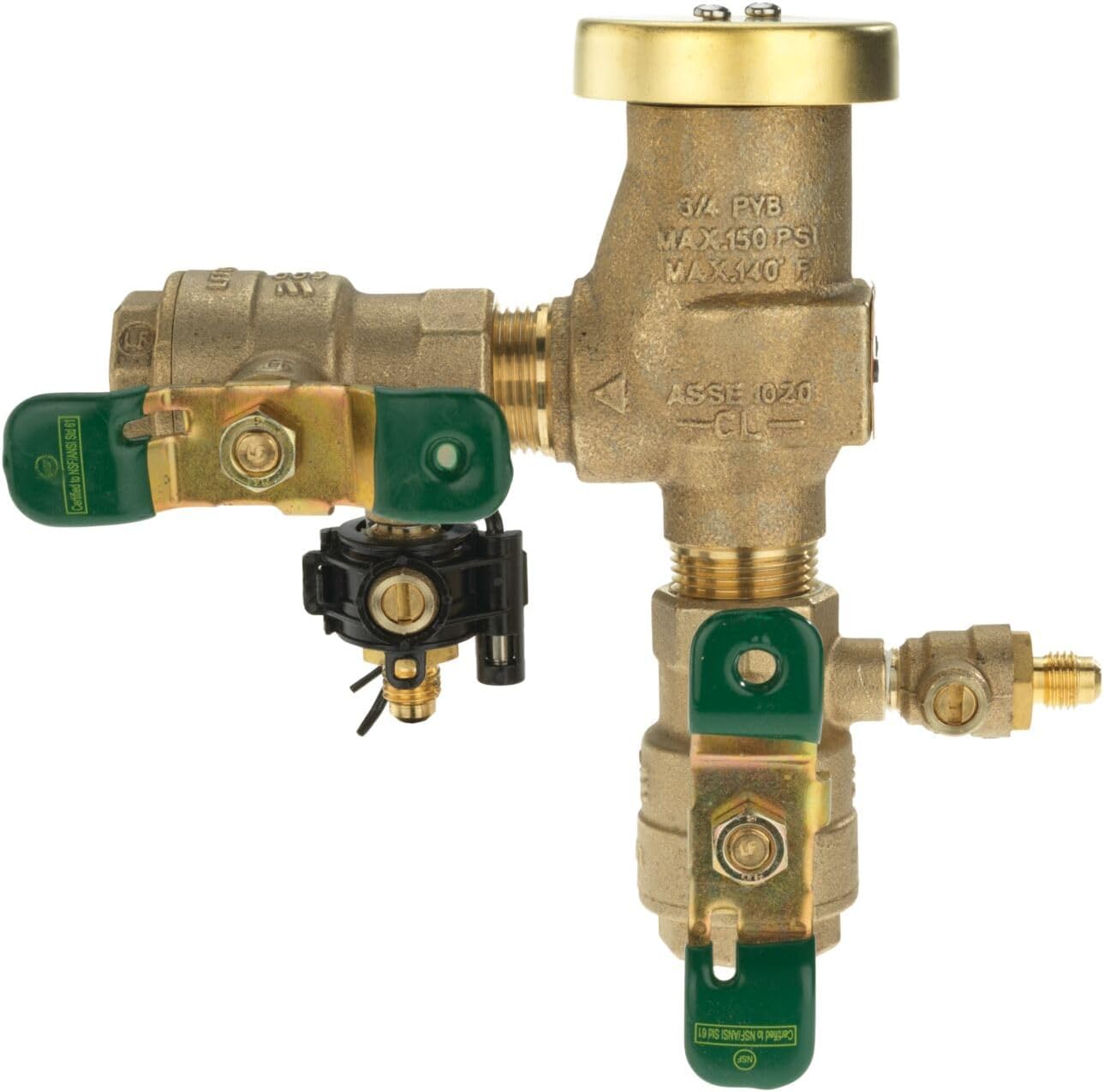 Watts 800M4-QT Series 1" Bronze Anti-Siphon Pressure Backflow Preventer, Quarter Turn Shutoff, NPT Female Inlet x NPT Female Outlet, Freeze Sensor, Lever Handles, Maximum Pressure 150 psi