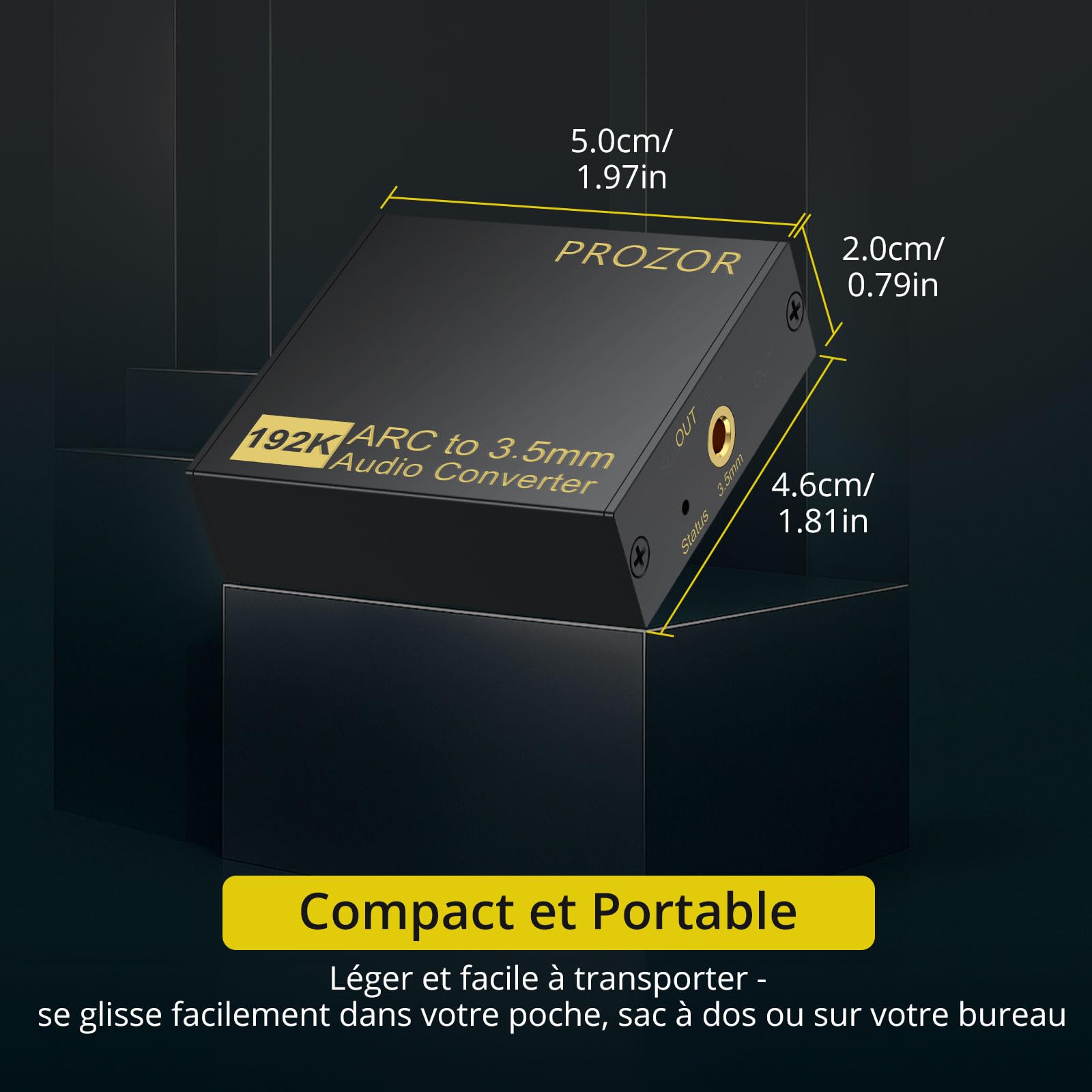 PROZOR Extracteur Audio HDMI eARC/ARC vers 3.5mm - Compatible eARC et ARC - Sortie Casque Jack - Contrôle Volume TV (CEC) - 192kHz/24bit - Pour TV, Casque Filaire, Enceintes Actives - Alimentation USB
