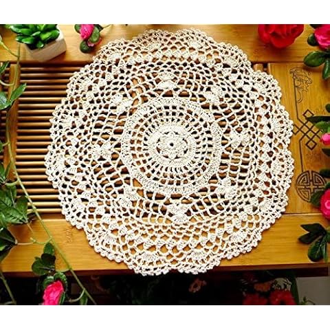 Janef Beige Handmade Crochet Cotton Table Cloth Lace Doilies Round Lace Tablecloths 10 Inches 2PC Cover